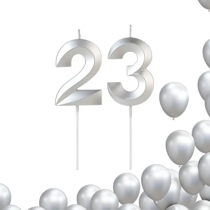 2 Velas De Aniversario Numero Prata Design Ida 23 Ou 32 Anos