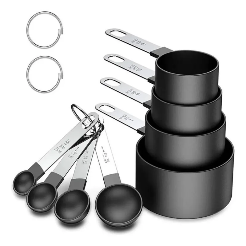 10x Medidor Culinário Inox Colher Copo Xícara Cozinha Preto