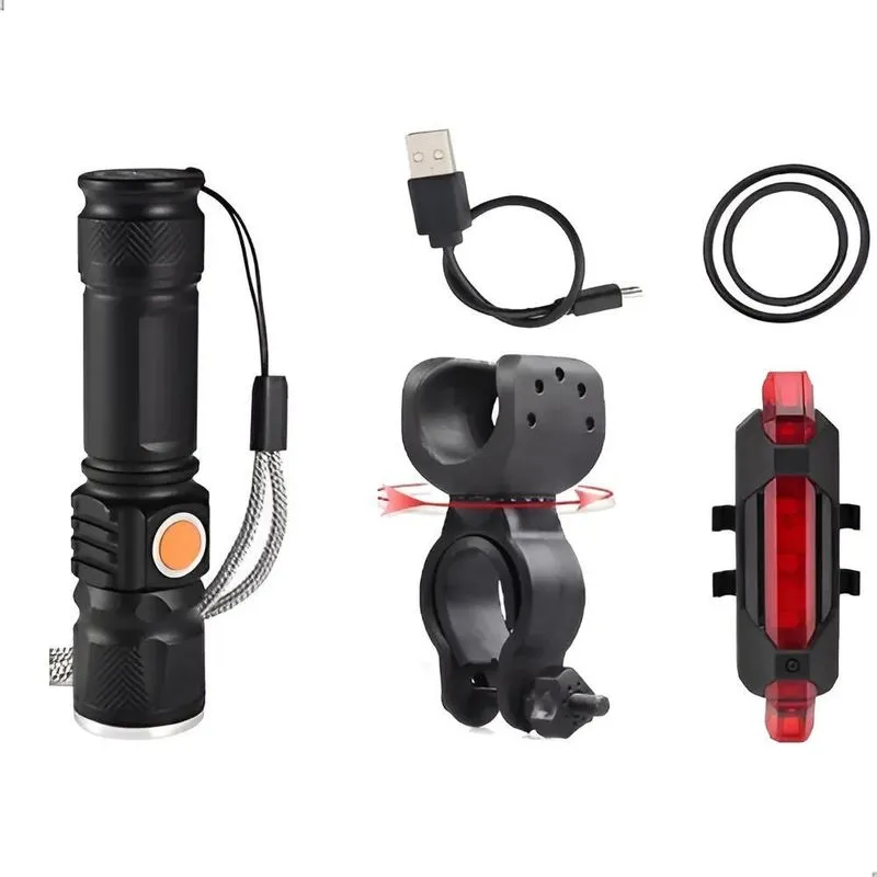 Kit Farol Led Tático Frontal Com Suporte 360 E Lanterna Tra
