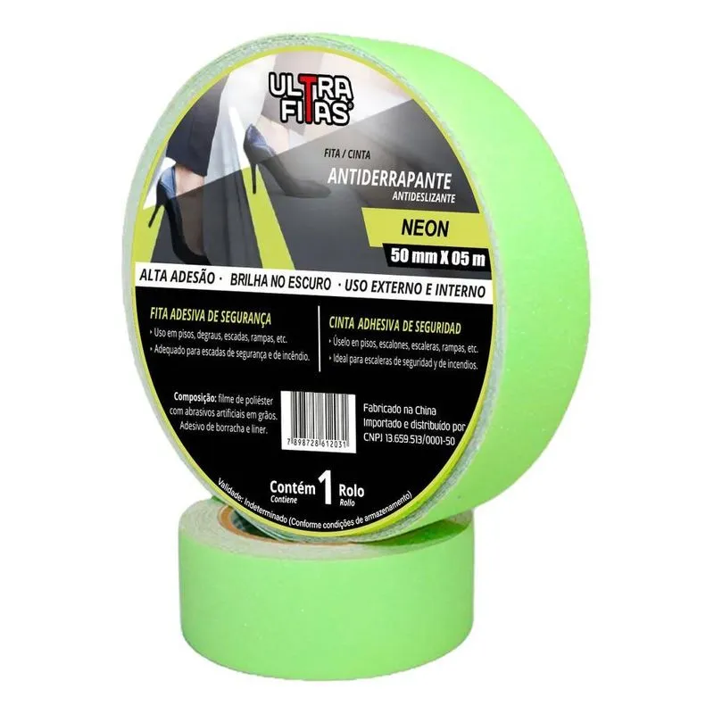 2x Fita Antiderrapante 05m Neon Brilha Escuro Fotoluminescen