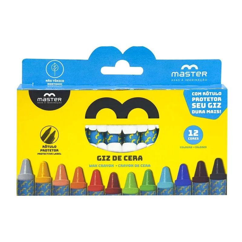 Giz De Cera Rotulado 12 Cores 75mm Com Gancho - Master