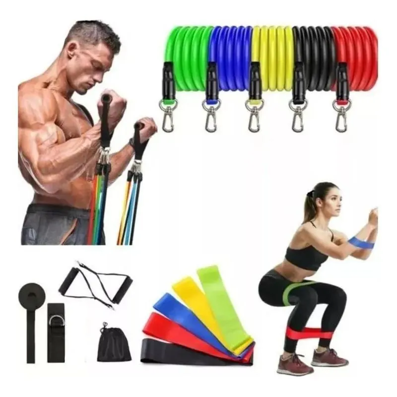 2x Kit 5 Mini Band + Kit 11 Elastico Extensor Treino Em Casa