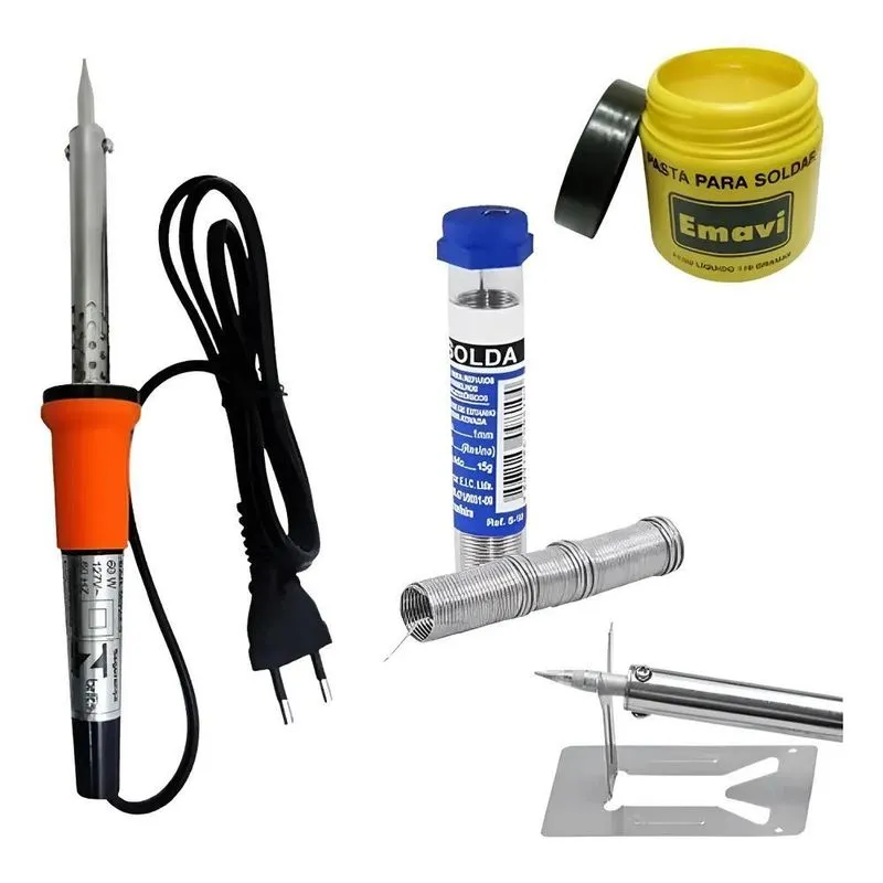 2x Kit Ferro De Solda Soldador Estanho Pasta Solda