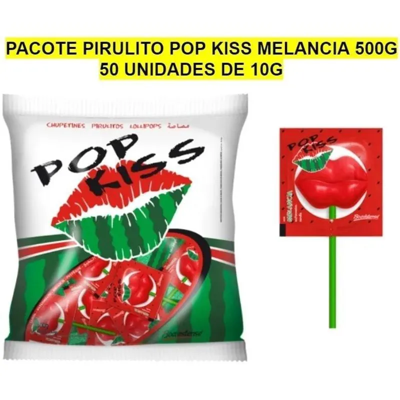 5x Pacote Pirulito Pop Kiss Melancia 500g - 50 Unids De 10