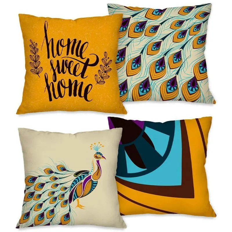 Kit Com 4 Capas Para Almofadas Decorativas Pavão