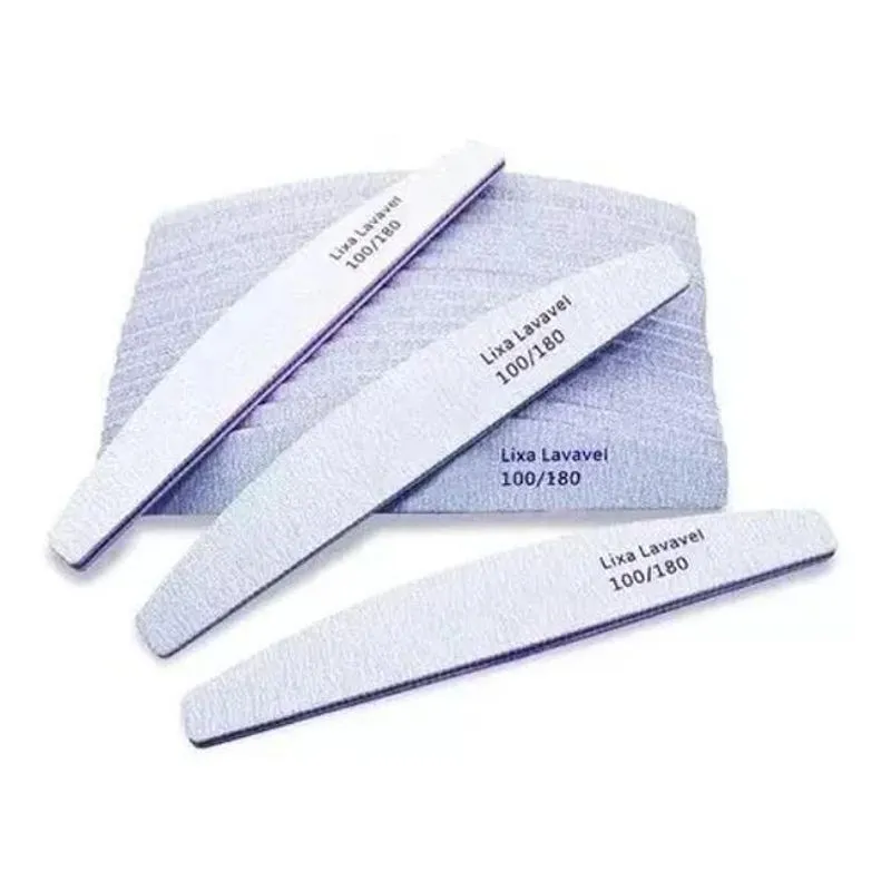 Kit 60 Lixas Banana 100/180 Para Manicure Profissional Cinza