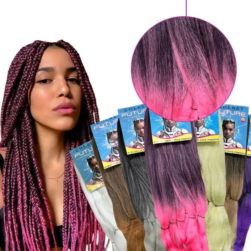 Jumbo Crespo Cherey 330g: Tranças Box Braids Na - Ombre Rosa