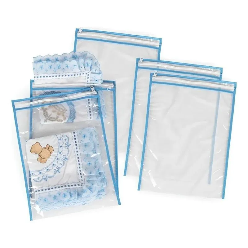 Kit 6 Saquinhos Maternidade Pvc Organizador Mala Bebê - Azul