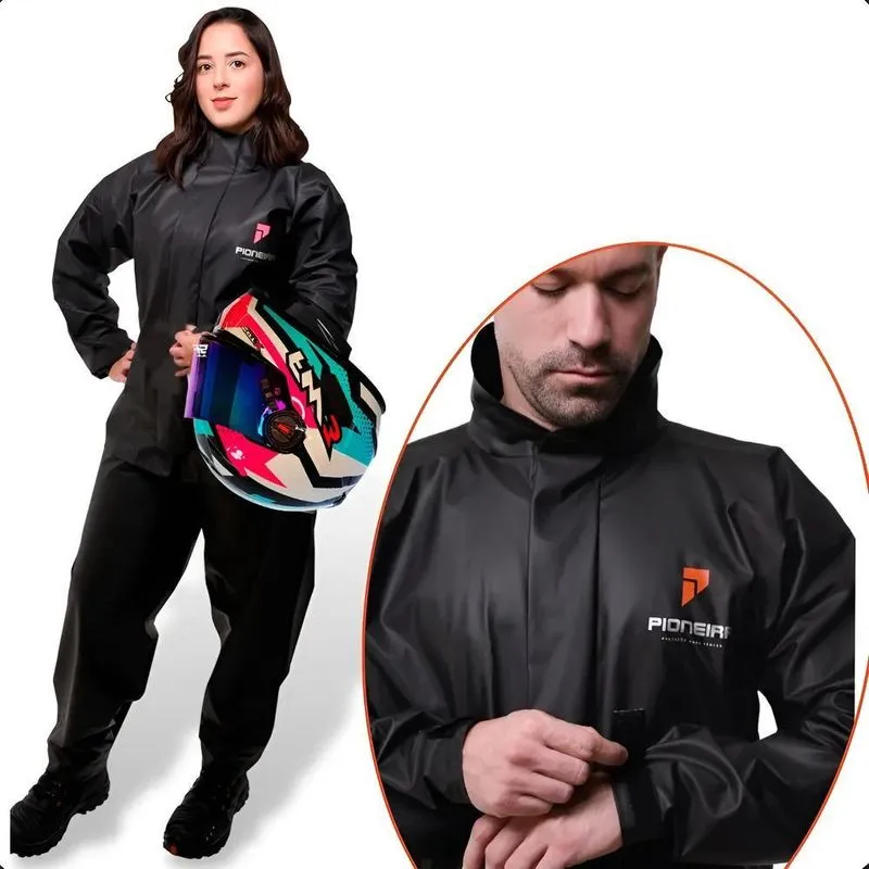 Capa De Chuva Moto Pioneira Impe Preto Com Rosa Masculino -