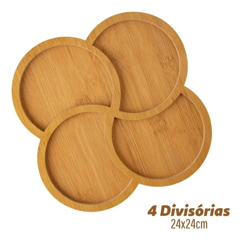 5x Gamela Trevo 24cm Tipo Bamboo 4 Divisórias Petiscos Amend