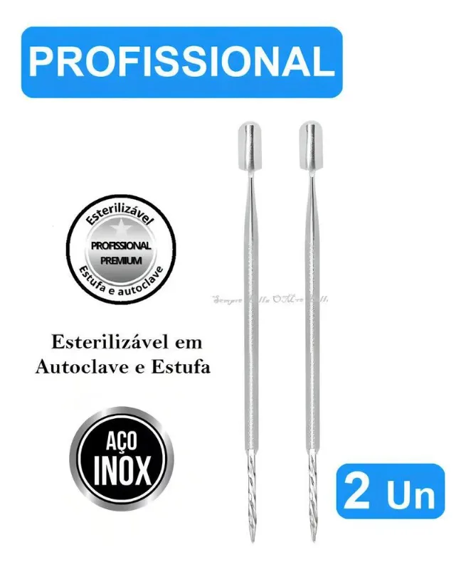 2x 2 Espátula Mista Bastão Palito Cutícula Inox Com Rosca Cu