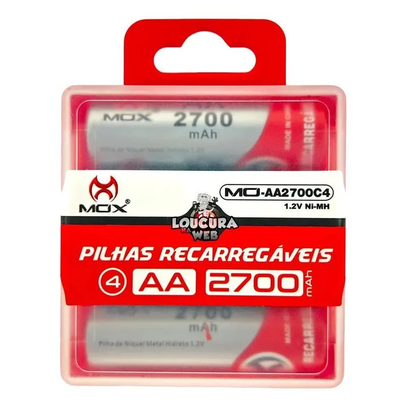 4 Pilhas Aa 2600mah Pilha Mox Recarregável
