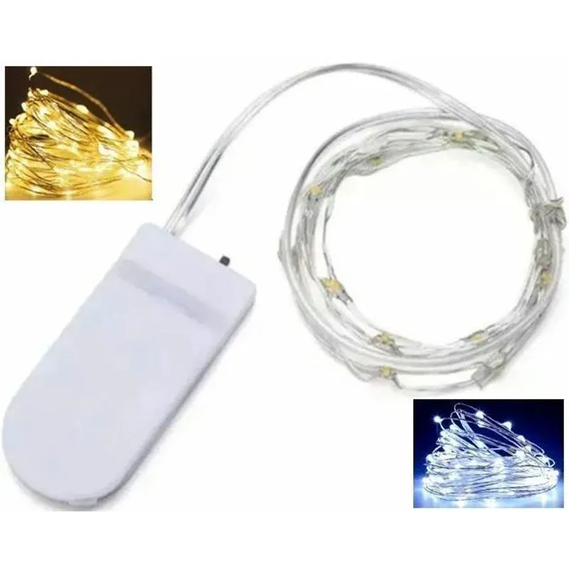 3x Fio Fada Cordão De Led 2m 20 Led Fixo Branco Quente Bater