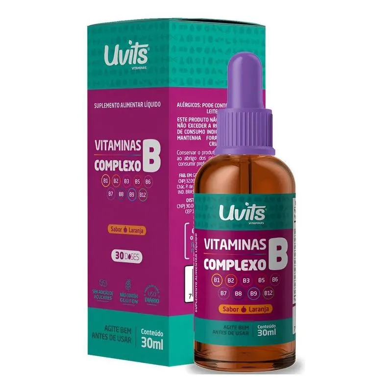 Vitamina Complexo B 30ml Liquida - Uvits Sabor Laranja