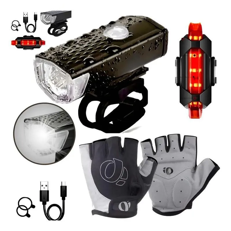 Kit Bike Led Usb: Farol + Sinalizad - M Cinza Meio Dedo Moke
