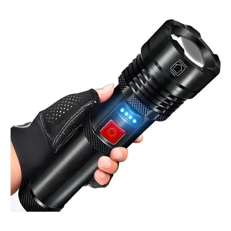 Lanterna Tática Led Recarregável Zoom Com Indicador Bateria