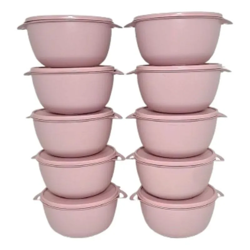 Kit 10 Potes Plástico 1l Redondo: Organização E - Rosa-claro
