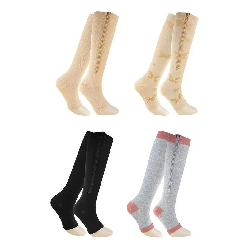 Meia Compressão 3/4 Com Zíper Aberta: Alívio - Preto M 34-37