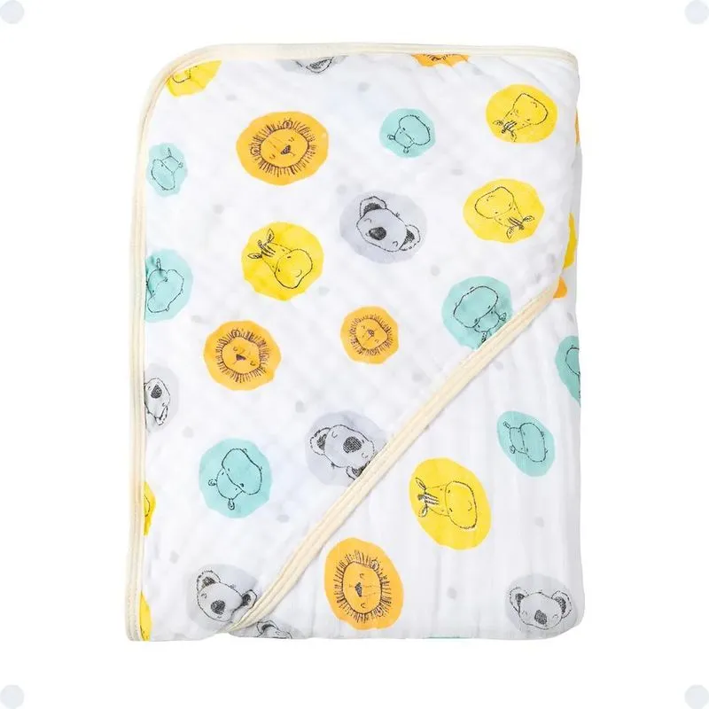 Toalha Bebê Capuz Fralda Algodão - Amiguinhos Amarelo E Verde