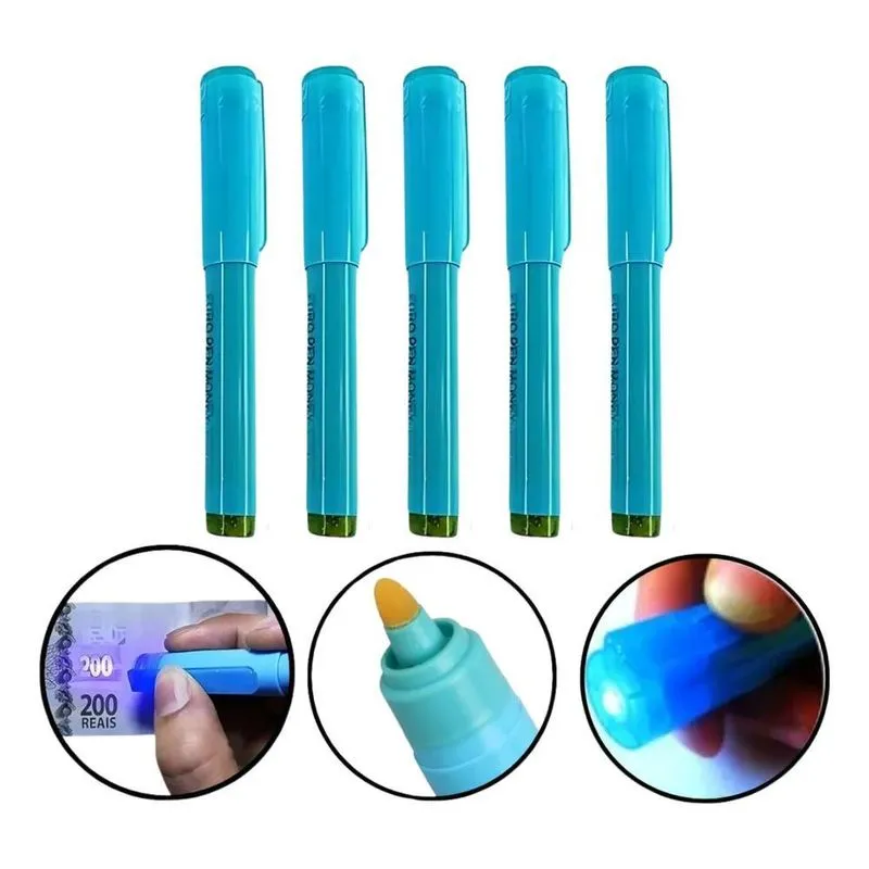 2x Kit 5 Caneta Nota Falsa Testador Dinheiro Luz Ultraviolet