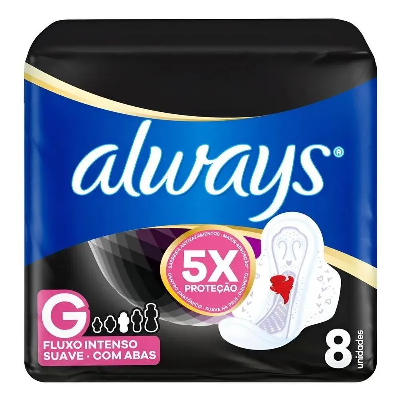 Absorvente Always Noturno Suave Tamanho G, 8 Unidades