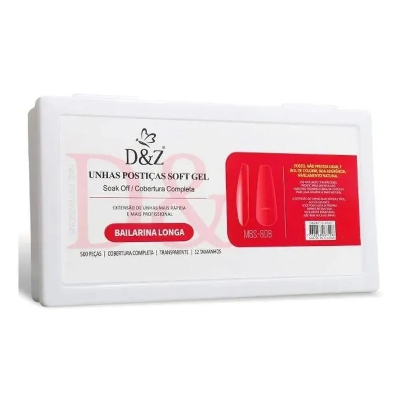 Unhas Postiças Soft Gel Bailarina Longa Com 500un - D&z