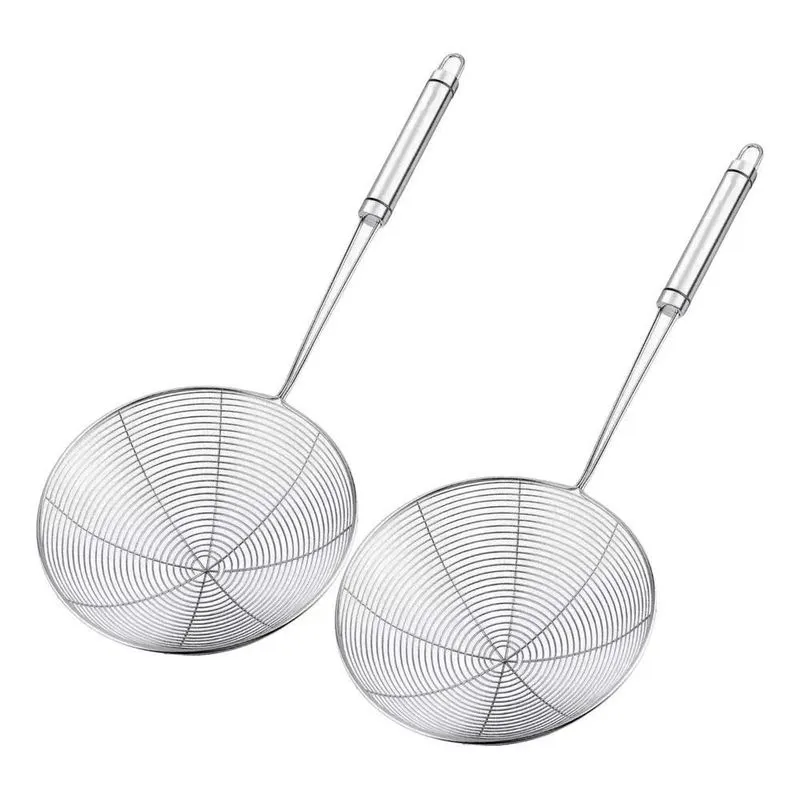 2x Kit 2 Escumadeira Fritadeira De Inox Redonda Para Fritura