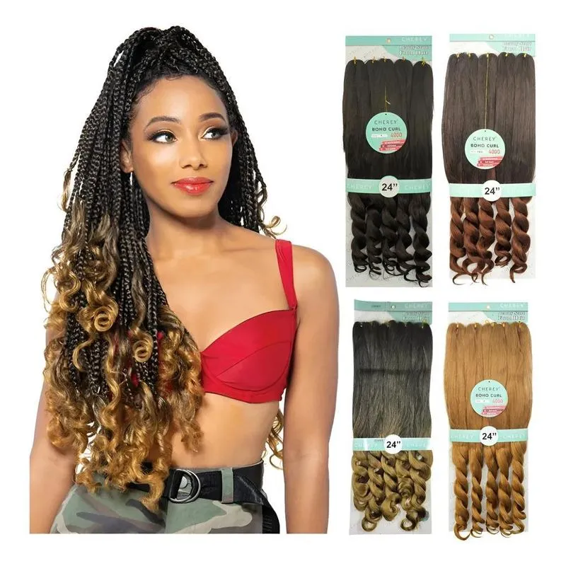 Boho Curl Cabelo Jumbo 400g 65cm: Trança Cacheada Pe - Preto