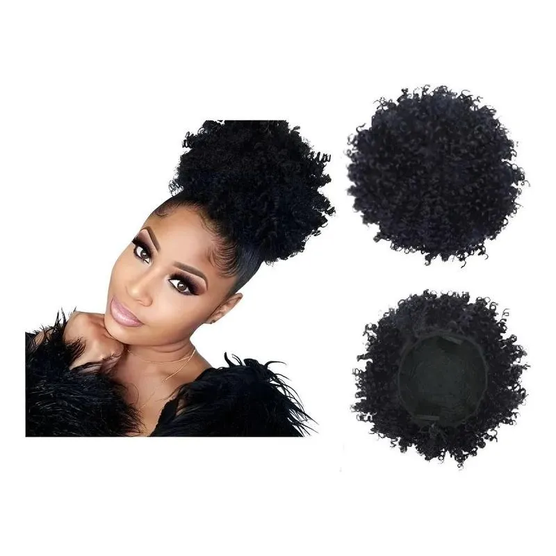 Aplique Coque De Cabelo Orgânico Cacheado Afro Puff Preto