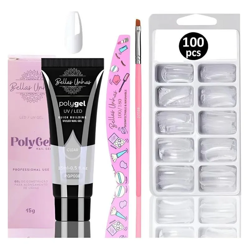 Polygel Unhas Perfeitas: Kit Comp - Transparente - Gwen 15 G