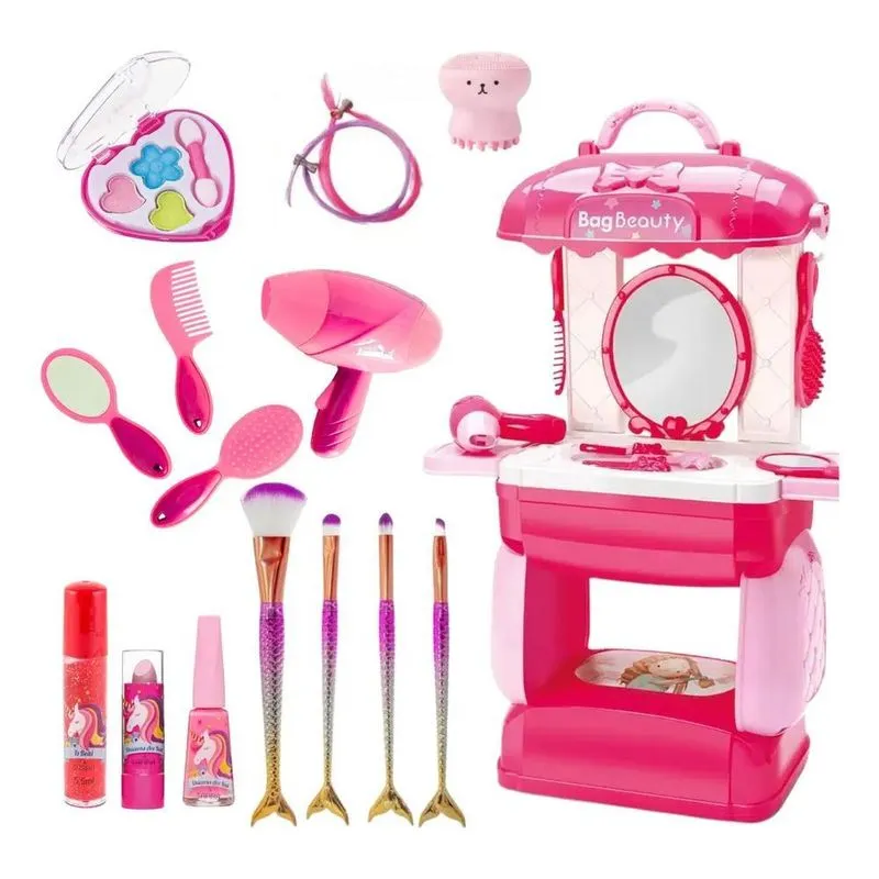 5x Kit De Maquiagem Infantil + Penteadeira Infantil Linda