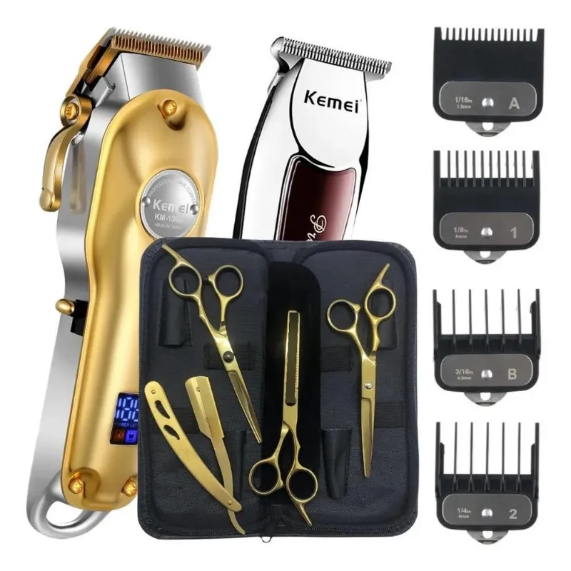 Kit 3 Tesoura Barbeiro Profissional Maquina Corte Acabamento