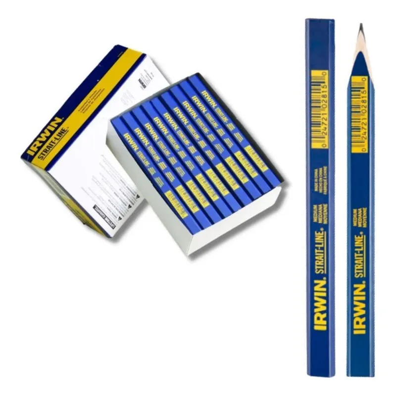 5x Kit 10 Lápis Carpinteiro Irwin Azul Marceneiro Pedreiro O