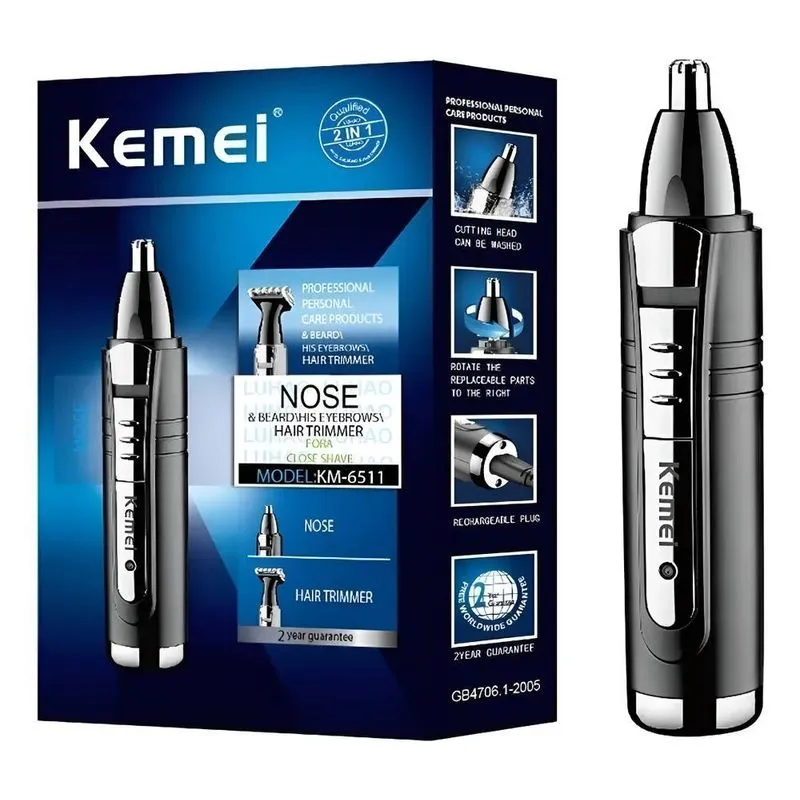 Aparelho 2 Em 1 Kemei 6511: Nariz, Barba, B - Preto 127/220v