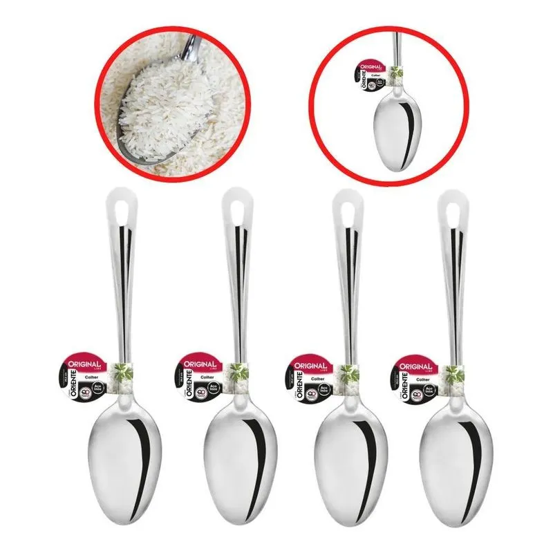 5x 4 Colher Para Pegar Servir Arroz Aço Inox Utensilio Cozin