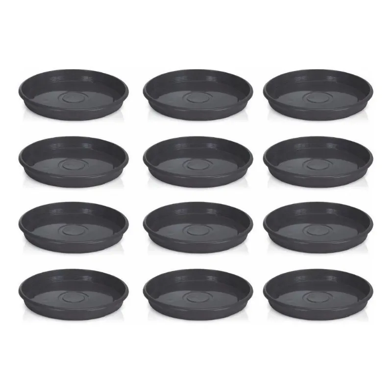 Prato Para Vaso Redondo 13cm X 2 Cm 12 Unid Preto