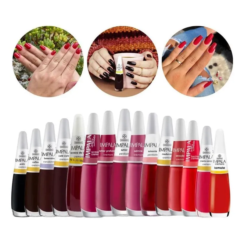 10x Kit 15 Esmaltes Impala Tons Escuros Coleção De Vermelhos