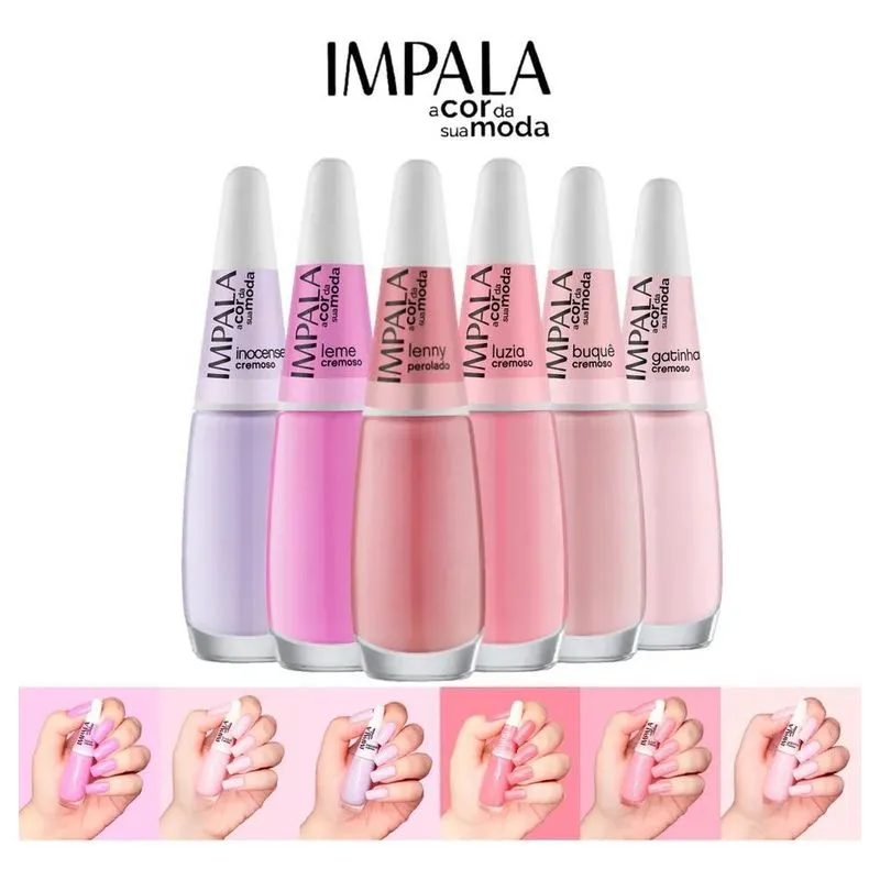 Kit Esmalte Impala 6 Cores Tons Pastel Rosa E Lilás