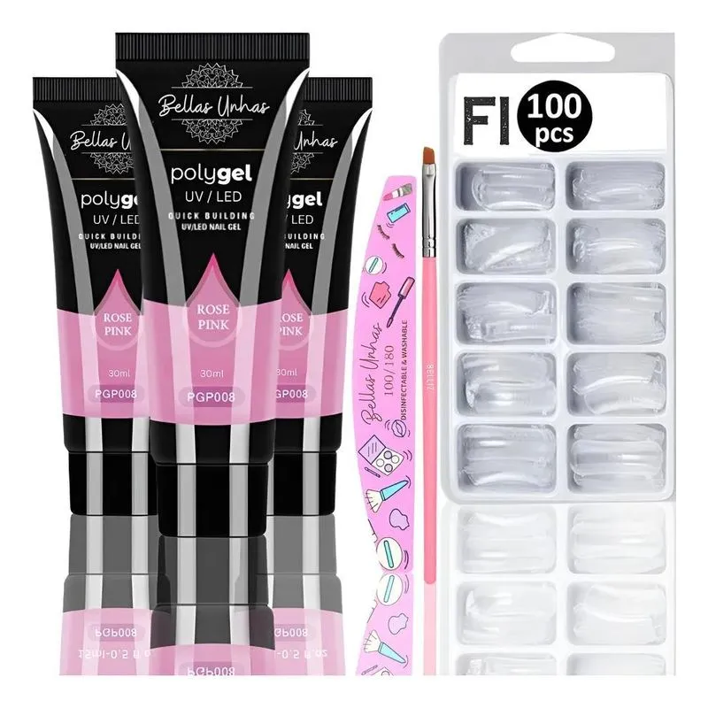 Polygel Kit Completo 3 Potes - Unhas Perfe - Nude Pink - 15g