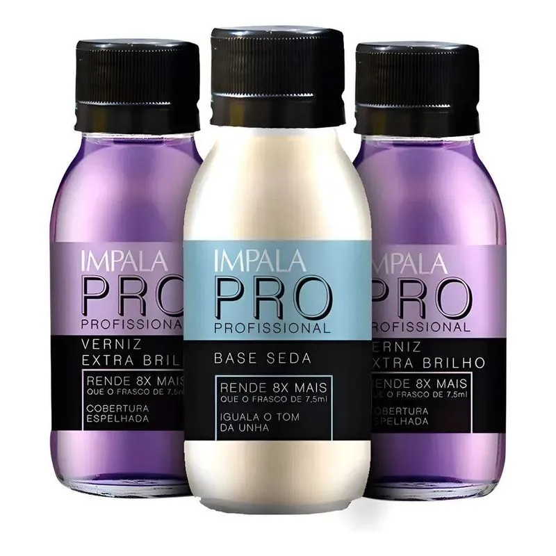 Esmalte Impala Pro Duo 2 Verniz Extra Brilho + 1 Base Seda V