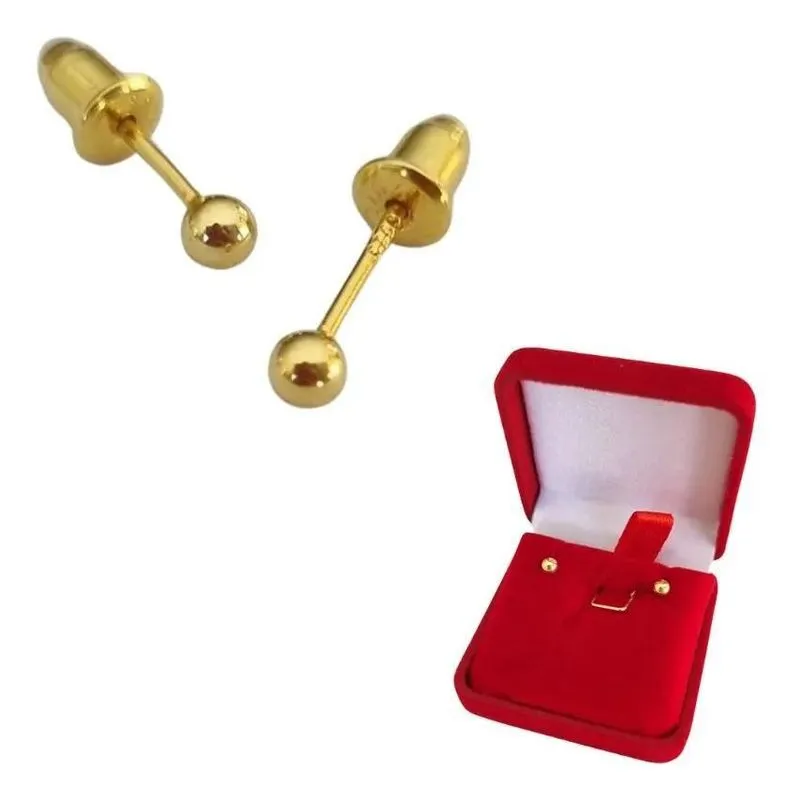 10x Brinco Bebê Bolinha 3mm Banho Ouro 18k Infantil Ou 2o F