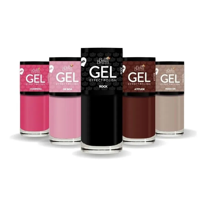 10x Kit 05 Esmaltes Efeito Gel Bella Brazil Seca Sem Cabine