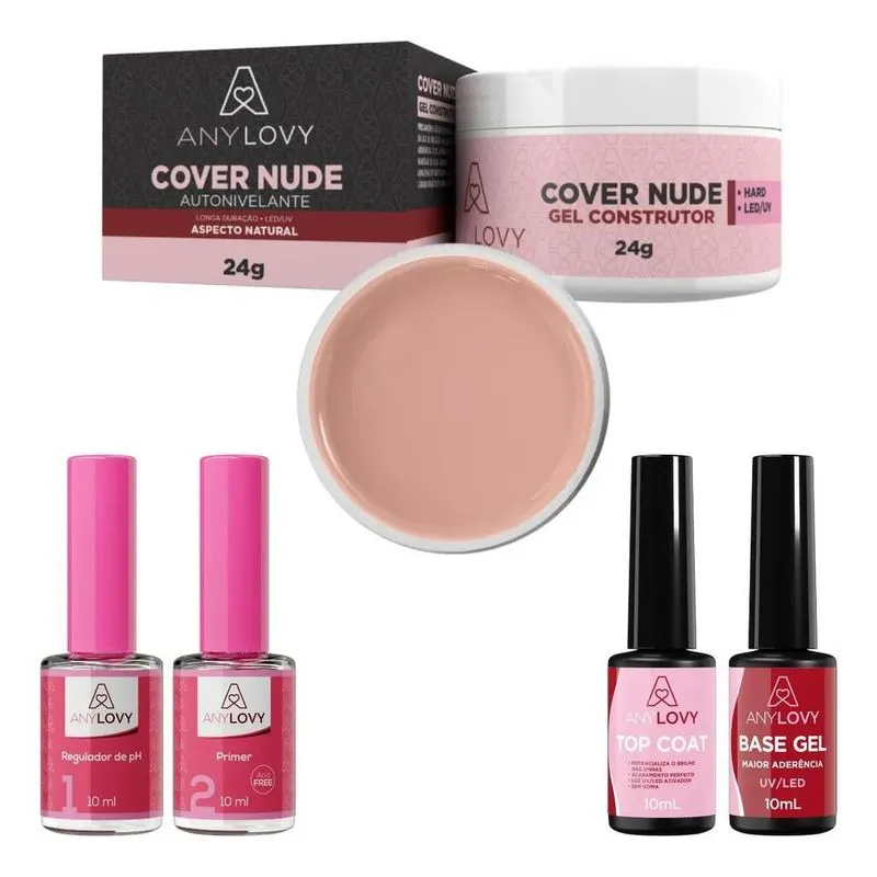 Kit Unhas Gel Anylovy: Base, Primer, Top Co - Gel Cover Nude