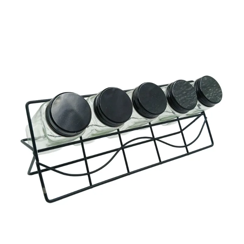 Jogo de Porta Condimento 5 Potes+Suporte em Metal Linx Comércio