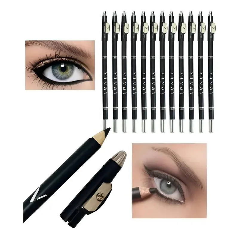 Kit 24 Lápis Preto Olhos Delineador Vivai Com Apontador