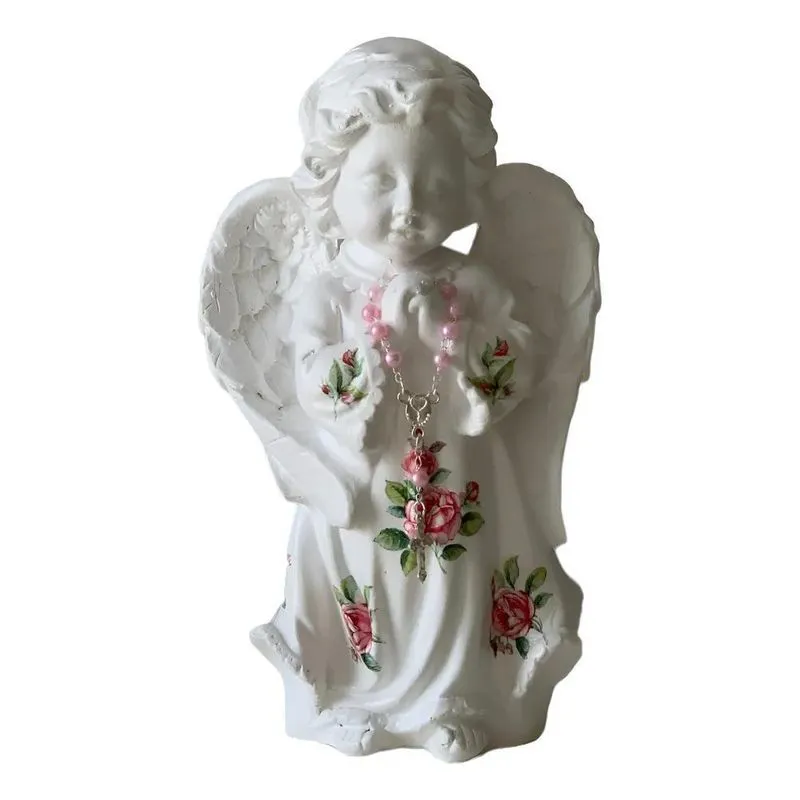 3x Anjo Da Guarda Anjinho Rezando Gesso 20 Cm Flor Rosa Meni