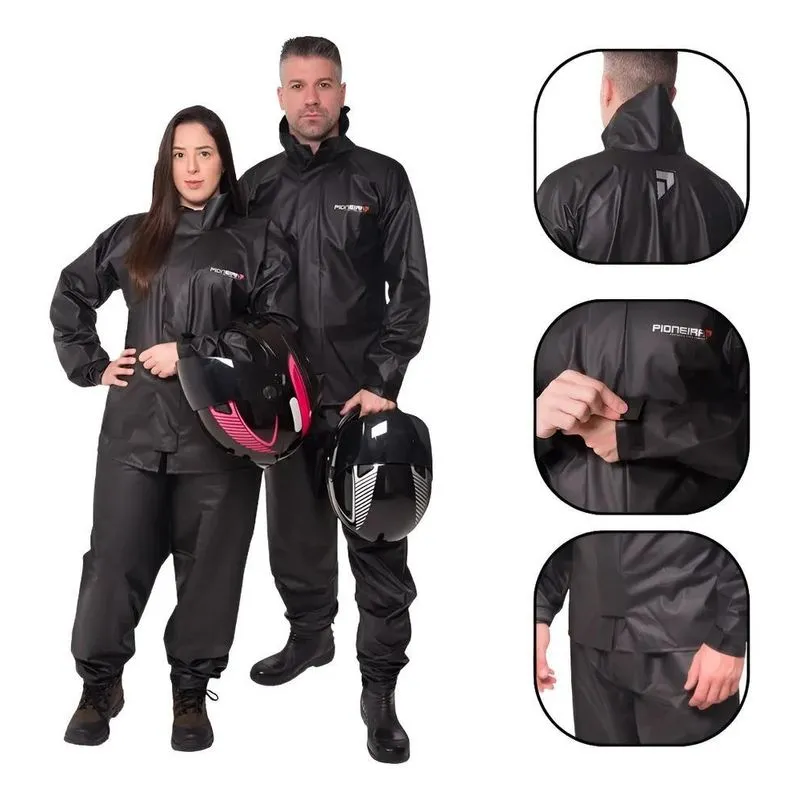 Capa De Chuva Impermeável Moto Motoqueiro Preto Feminino -