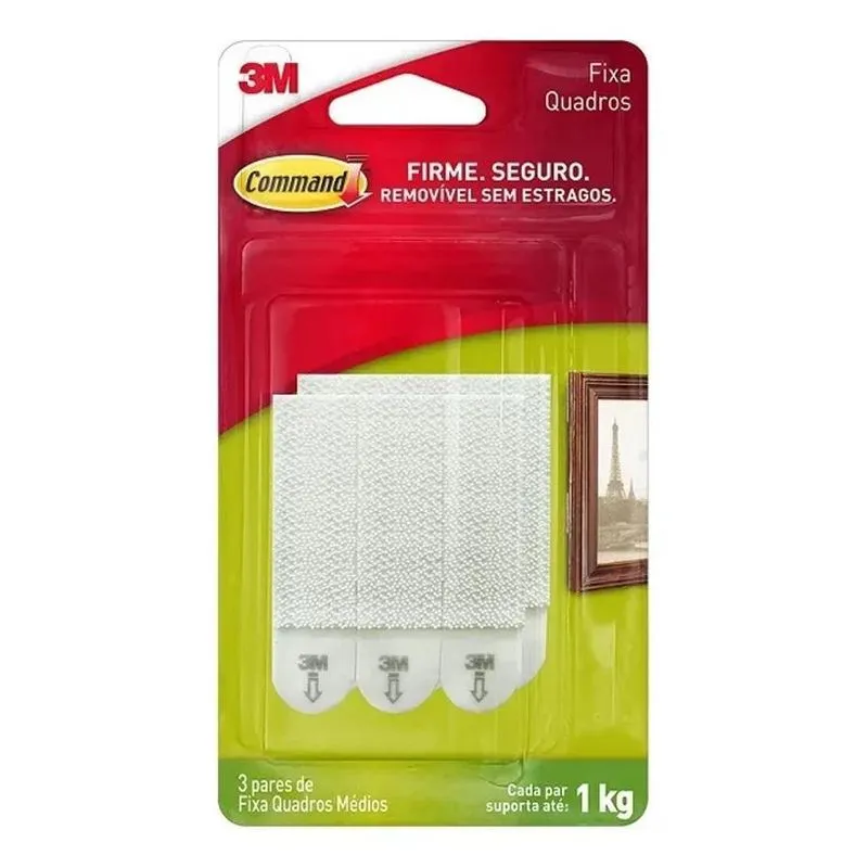 3x Fixa Quadros Adesivo Command Medio Ate 1kg 3 Unidades 3m