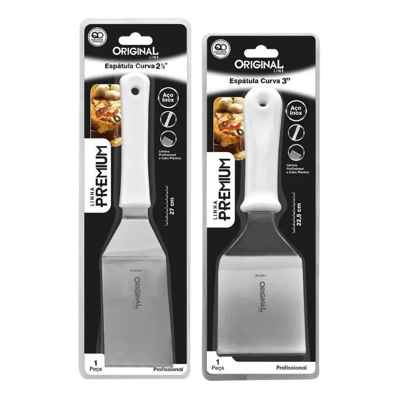 2x Kit 2 Espátulas Inox Lanche Curva Chapeiro E Cozinha