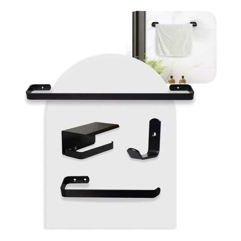 10x Kit Acessórios Para Banheiro Preto Fosco 4 Peças Plus